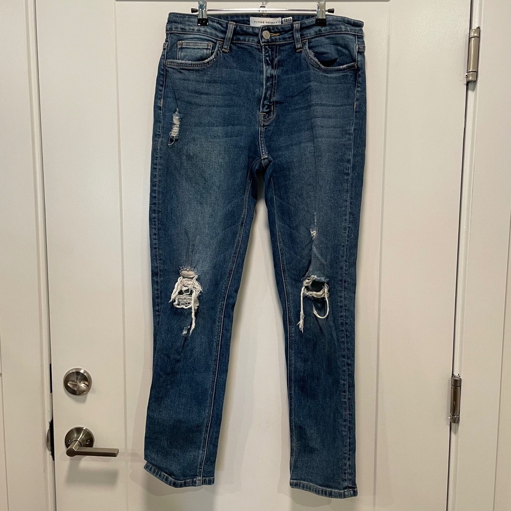Flying Monkey Distressed Straight Leg Jeans Medium Wash Blue Denim Y3703 Size 29